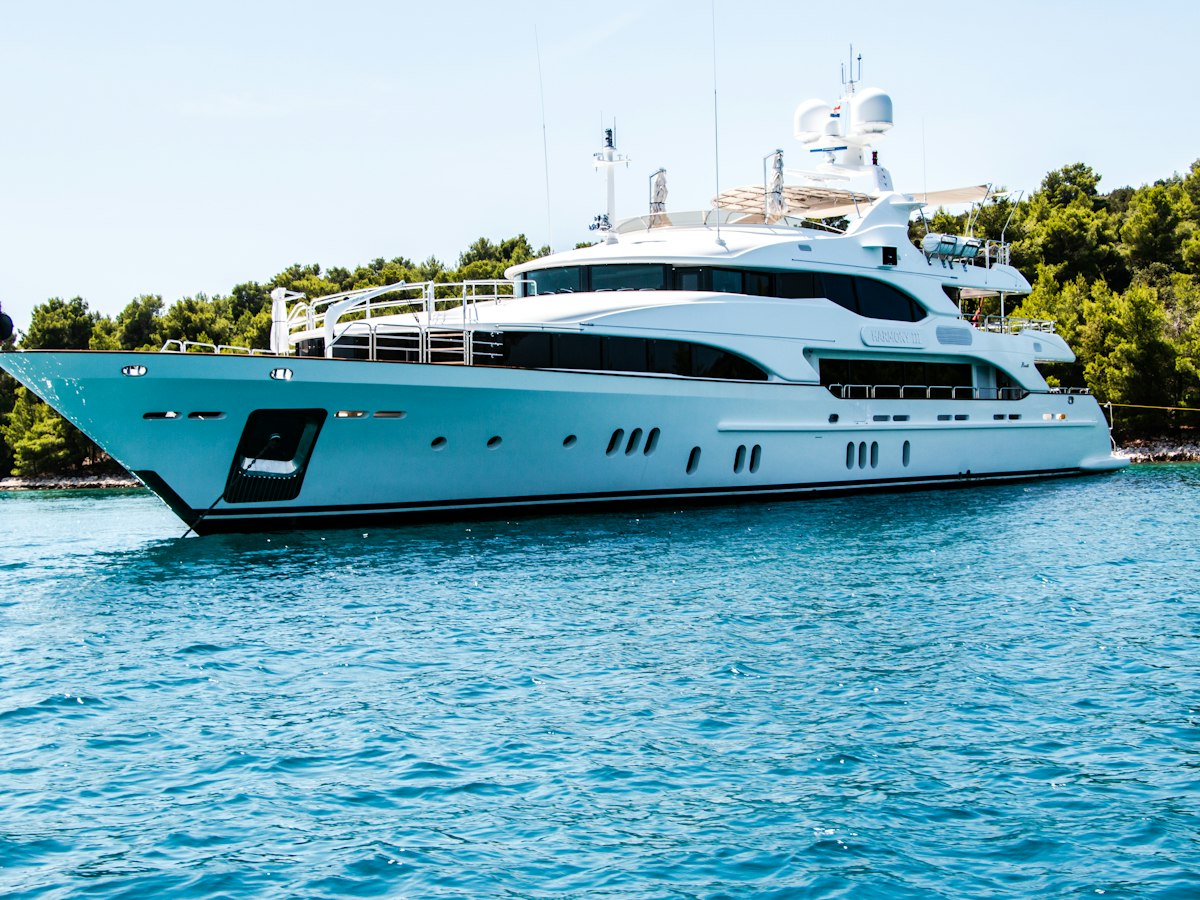 Luxury yacht cruising on blue water