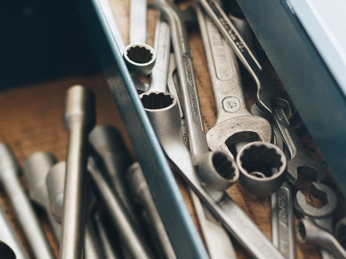 Wrenches and tools used for preventive boat maintenance